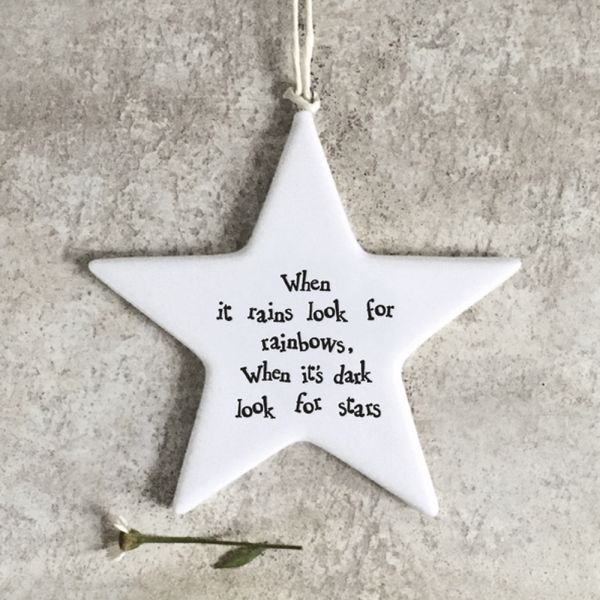 When It Rains - Small Hanging Porcelain Star 